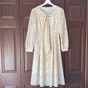Floral Long Sleeve Lace Tie Neck Dress Size S